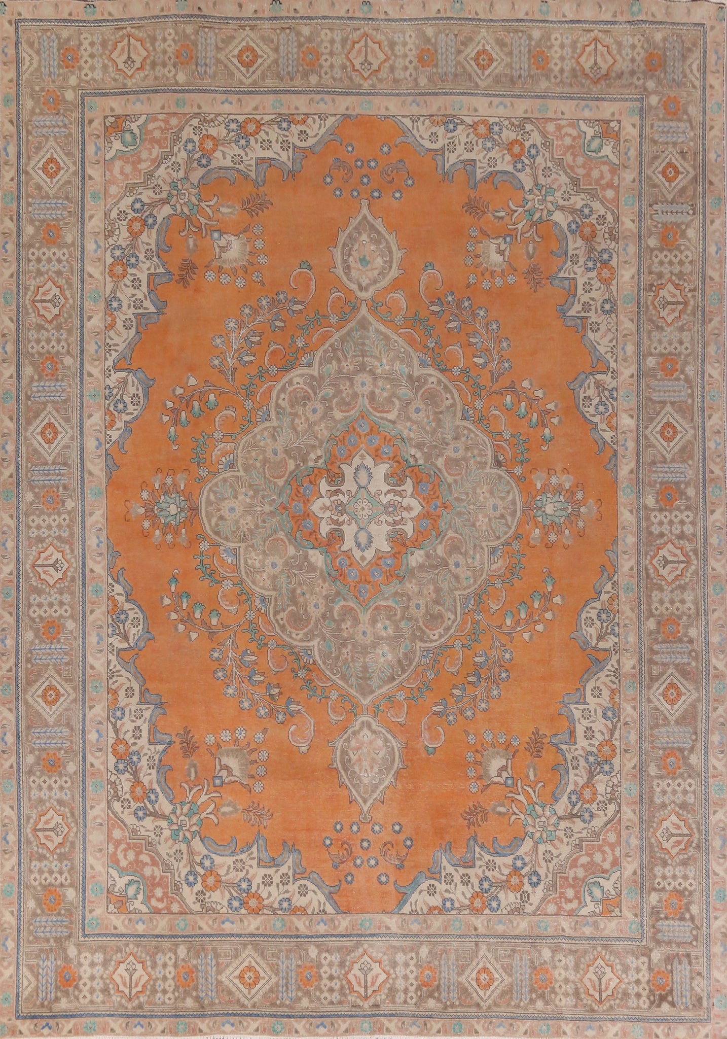 Orange Wool Tabriz Persian Area Rug 10x13