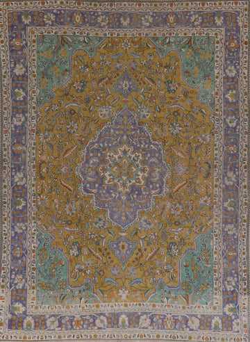 Vintage Green Tabriz Persian Area Rug 10x13