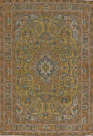 Yellow Wool Tabriz Persian Area Rug 7x9