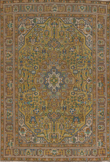 Yellow Wool Tabriz Persian Area Rug 7x9