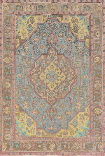 Geometric Blue Tabriz Persian Area Rug 6x9