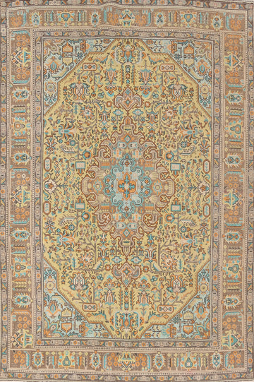 Handmade Wool Yellow Tabriz Persian Area Rug 7x9