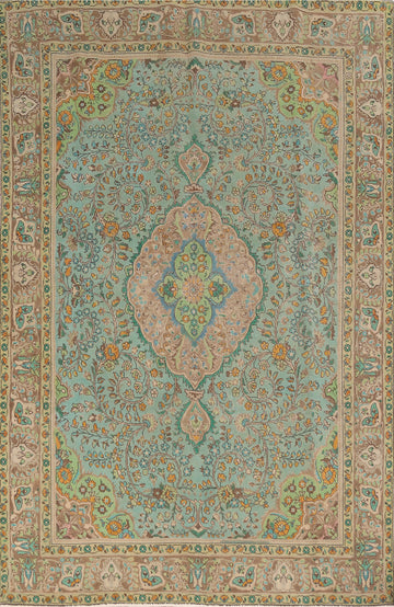 Floral Blue Handmade Tabriz Persian Area Rug 7x9