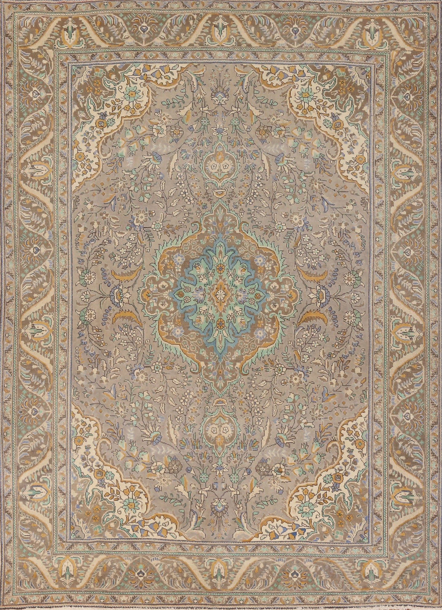 Floral Brown Wool Tabriz Persian Area Rug 10x12