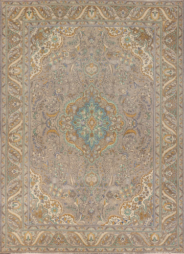 Floral Brown Wool Tabriz Persian Area Rug 10x12