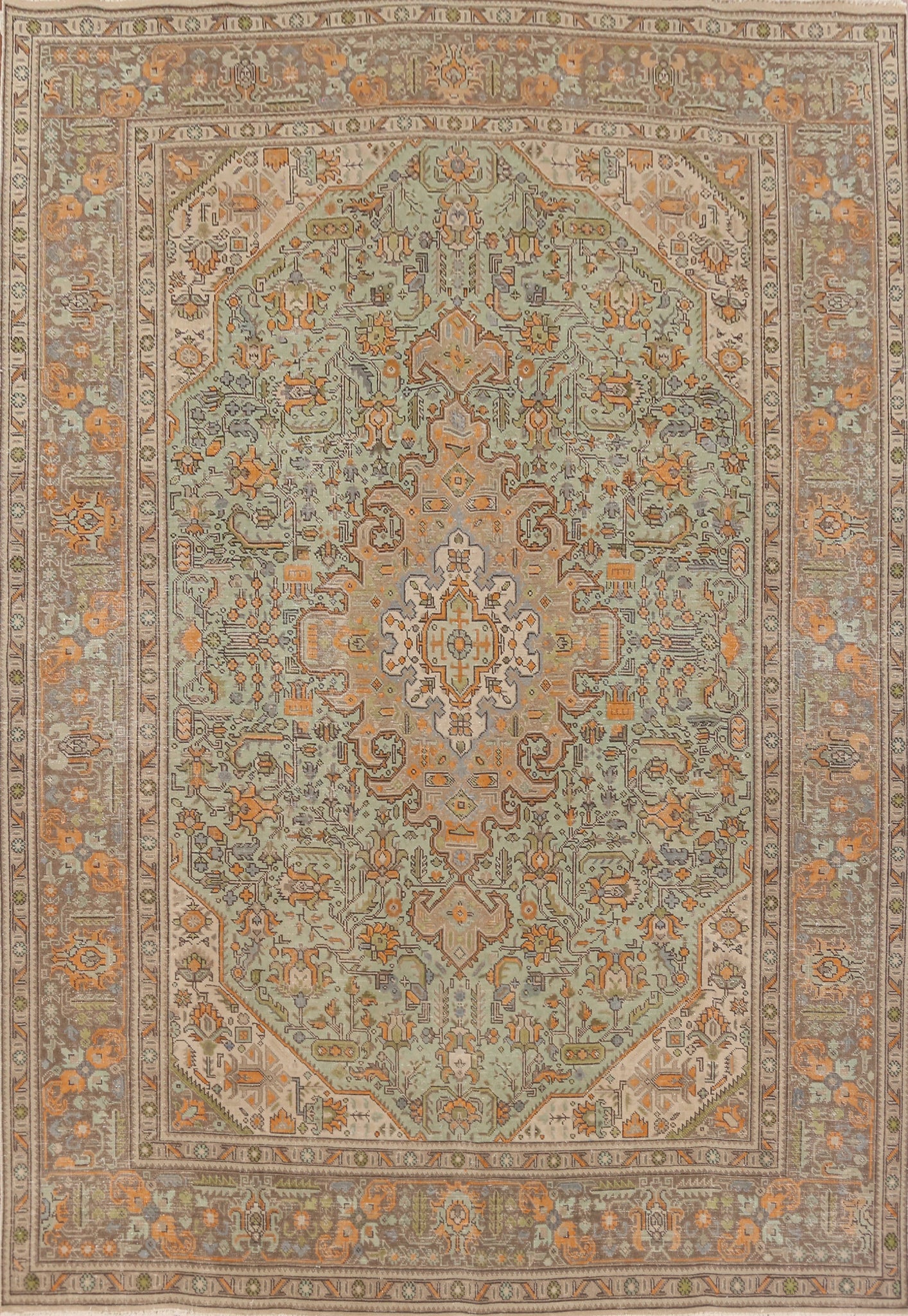 Vintage Green Tabriz Persian Area Rug 8x11