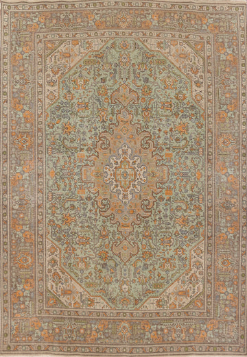 Vintage Green Tabriz Persian Area Rug 8x11