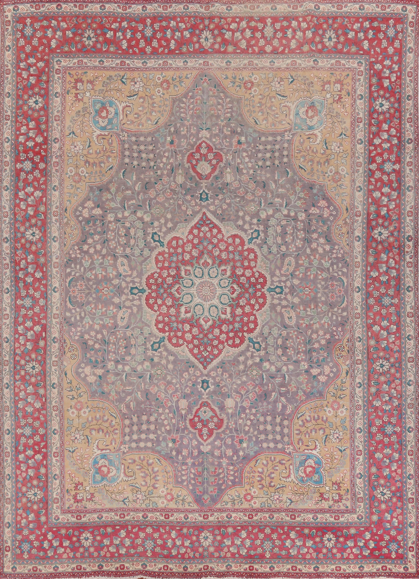 Purple Wool Floral Tabriz Persian Area Rug 10x13
