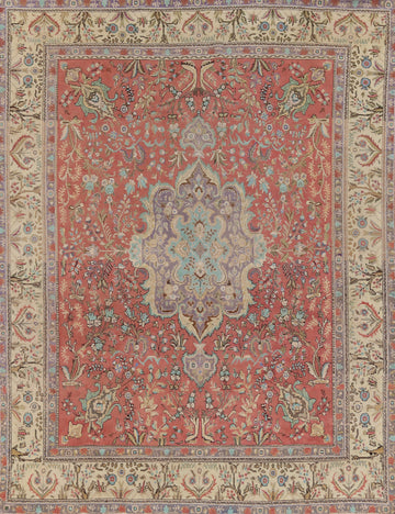 Pink Floral Tabriz Persian Area Rug 9x11