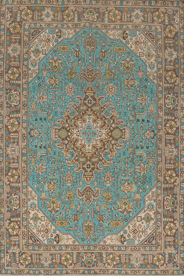 Geometric Blue Tabriz Persian Area Rug 6x9