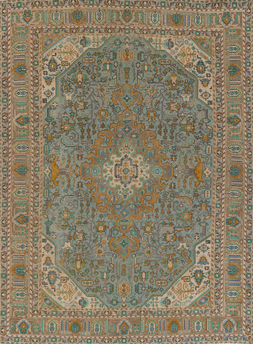 Light Blue Geometric Tabriz Persian Area Rug 8x11