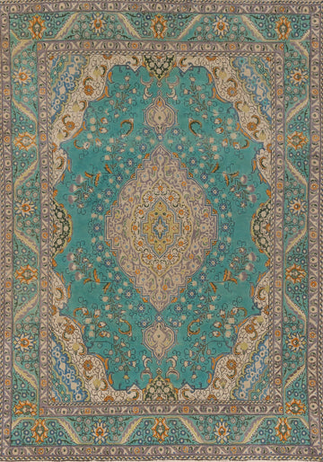 Turquoise Wool Tabriz Persian Area Rug 8x11