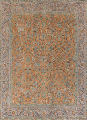 Orange Floral Wool Tabriz Persian Area Rug 10x13