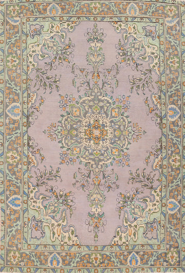 Light Purple Wool Tabriz Persian Area Rug 7x9