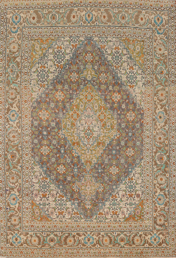 Geometric Wool Tabriz Persian Area Rug 7x9