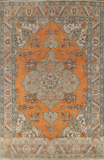 Orange Wool Tabriz Persian Area Rug 7x10