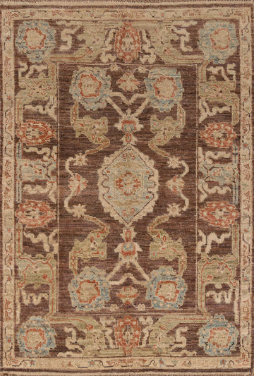 Vegetable Dye Brown Oushak Turkish Rug 4x6