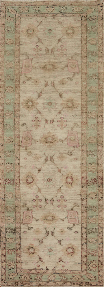 Vegetable Dye Oushak Turkish Runner Rug 3x10