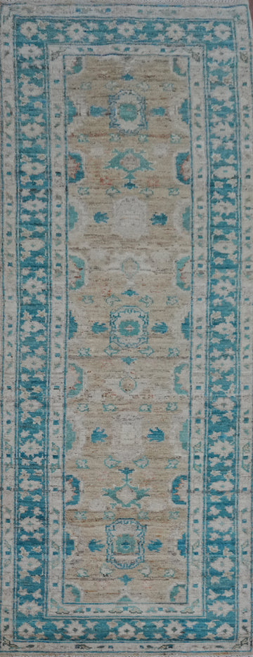 Vegetable Dye Oushak Turkish Runner Rug 3x10