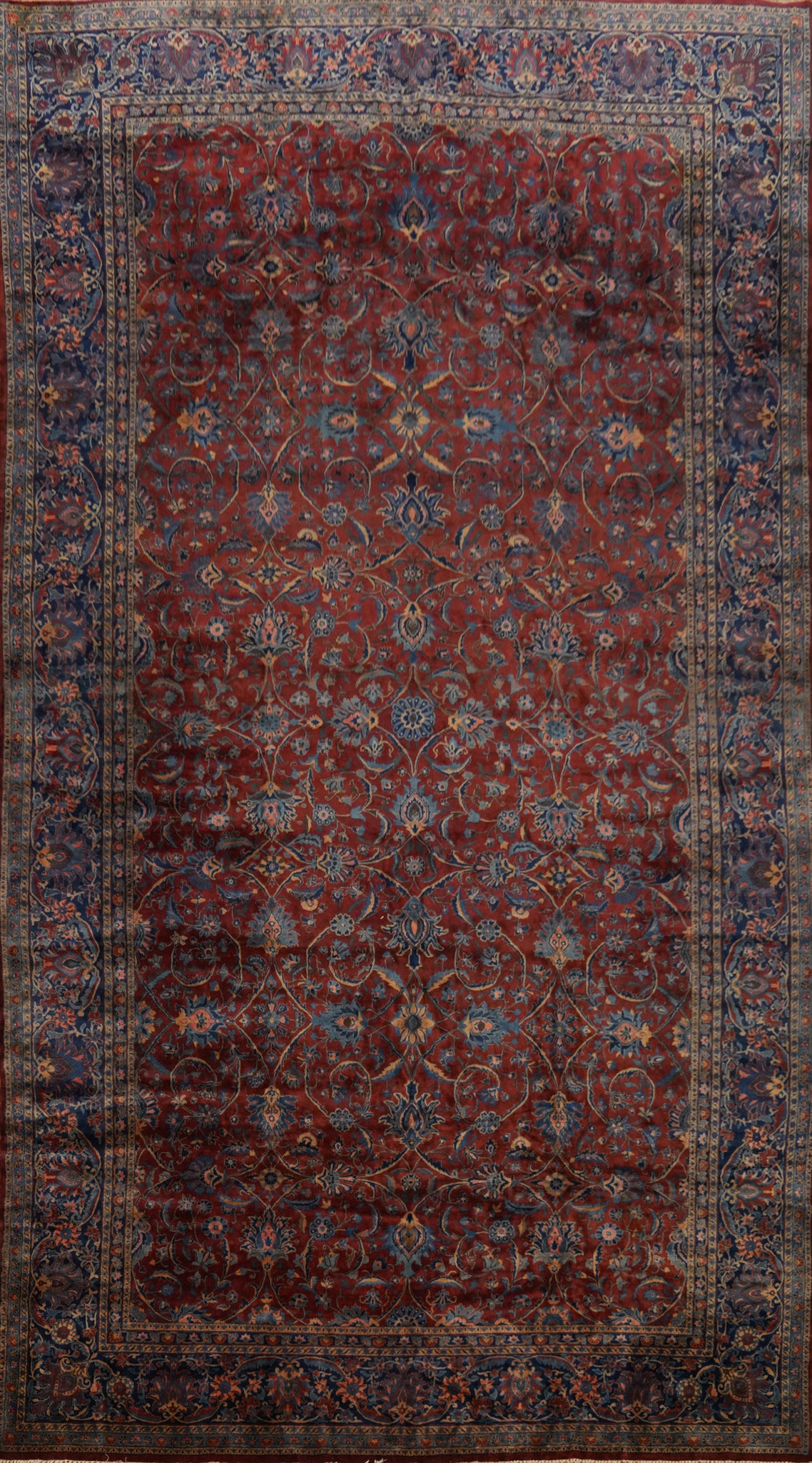 Antique Vegetable Dye Kashan Persian Large Rug 12x23