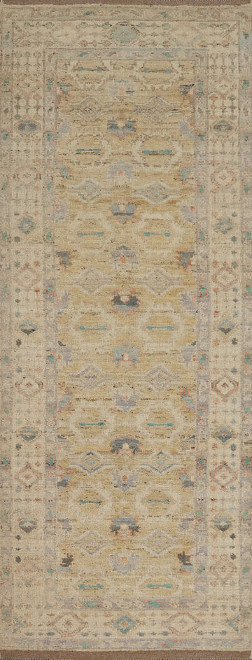 Vegetable Dye Oushak Turkish Runner Rug 3x10