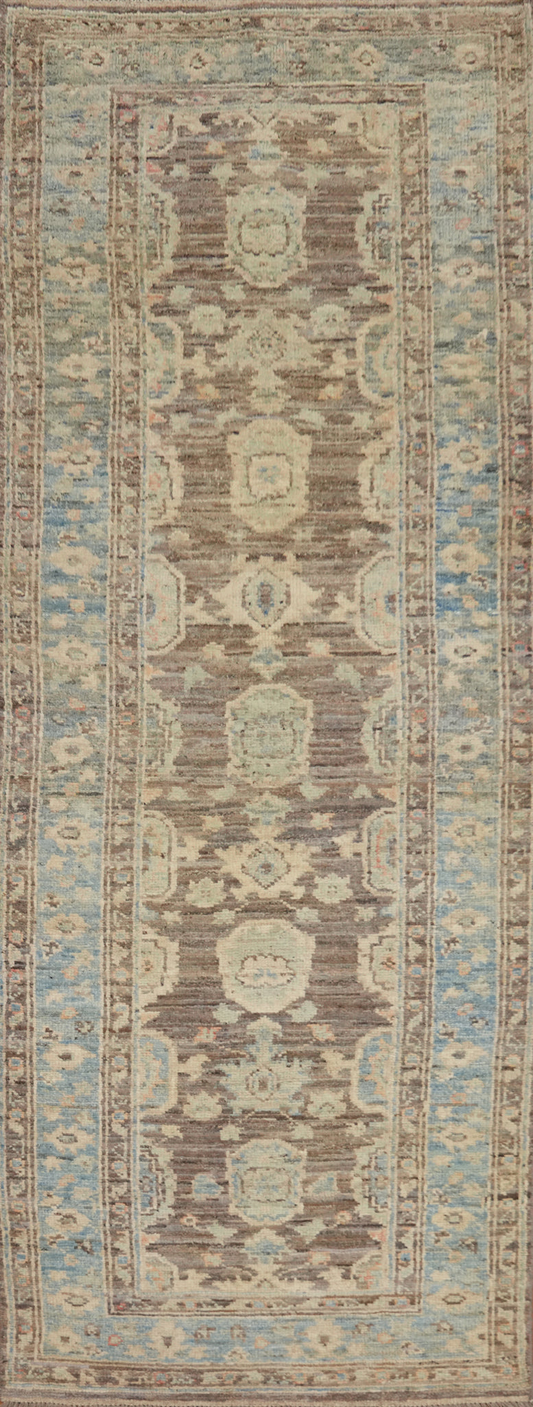 Gray/ Brown Oushak Vegetable Dye Runner Rug 3x11