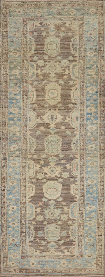 Gray/ Brown Oushak Vegetable Dye Runner Rug 3x11