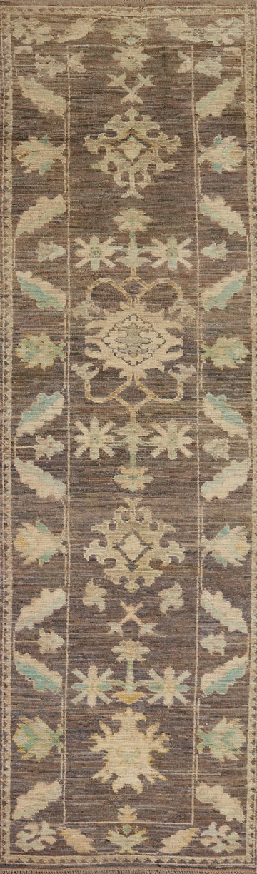 Gray/ Brown Oushak Vegetable Dye Runner Rug 3x13
