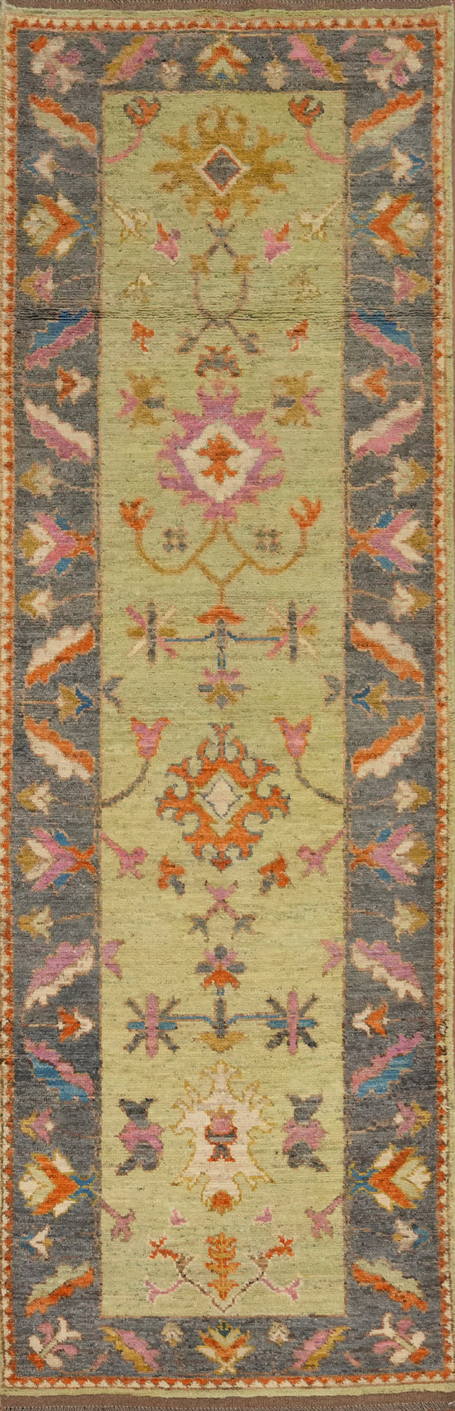 Vegetable Dye Oushak Turkish Runner Rug 3x13