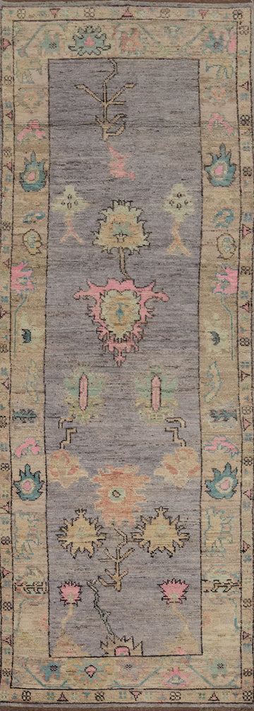 Vegetable Dye Oushak Turkish Runner Rug 3x13
