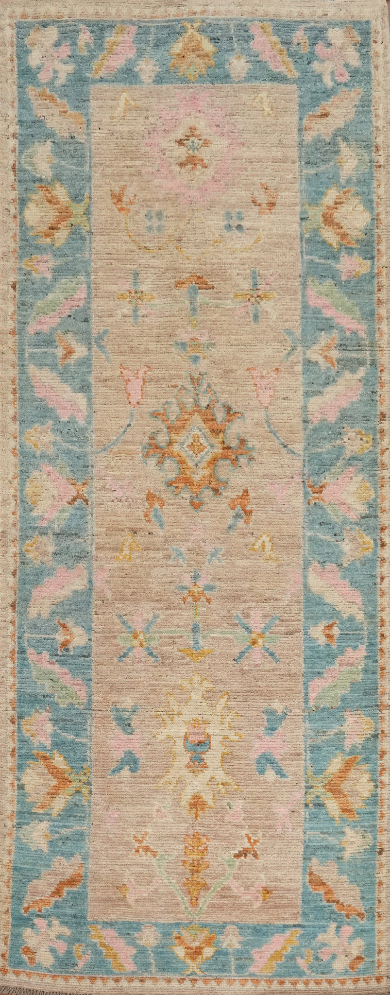 Vegetable Dye Oushak Turkish Runner Rug 3x10
