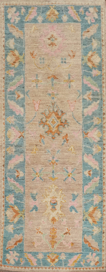 Vegetable Dye Oushak Turkish Runner Rug 3x10