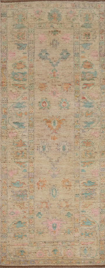 Vegetable Dye Oushak Turkish Runner Rug 3x10