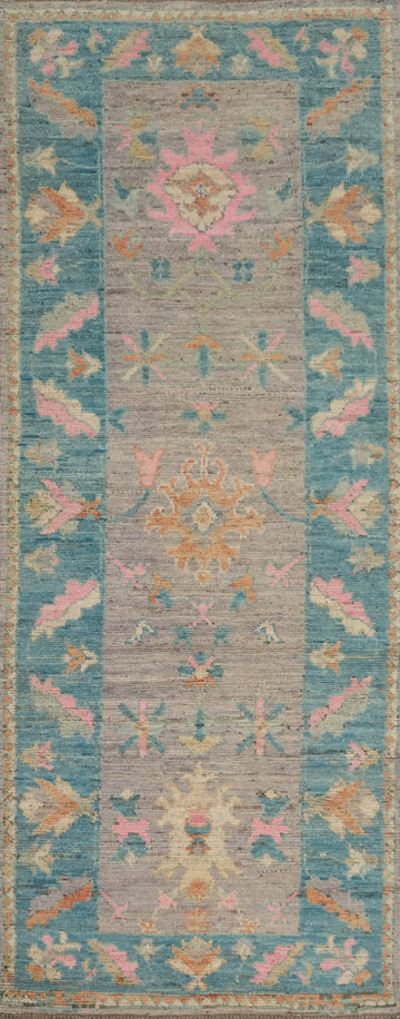 Vegetable Dye Oushak Turkish Runner Rug 3x10