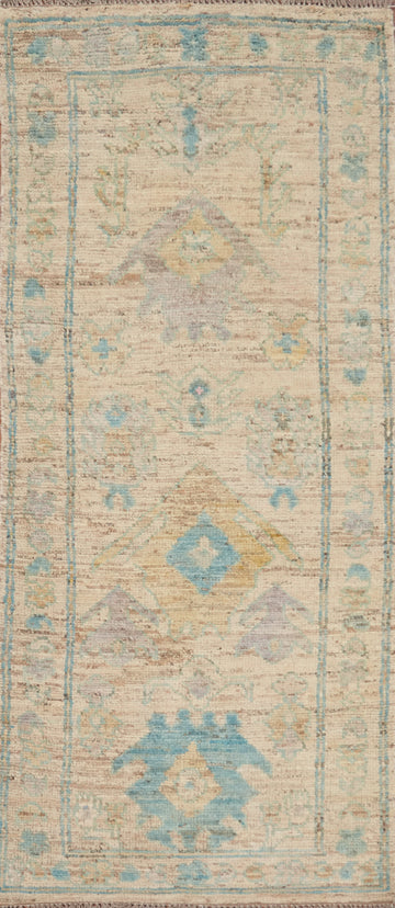 Vegetable Dye Oushak Turkish Runner Rug 3x7