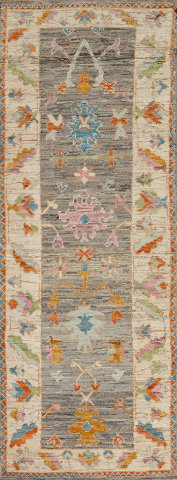Vegetable Dye Gray Oushak Turkish Runner Rug 4x13