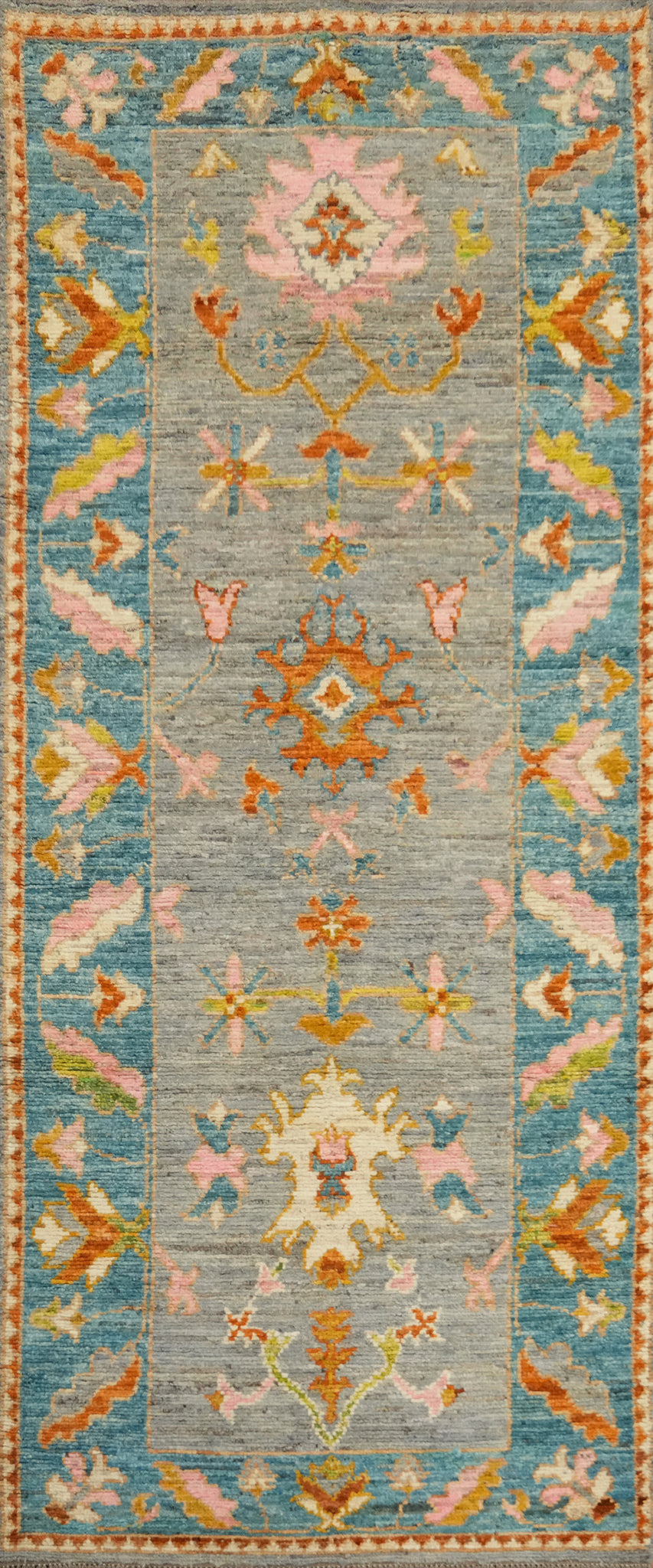 Vegetable Dye Oushak Turkish Runner Rug 3x10