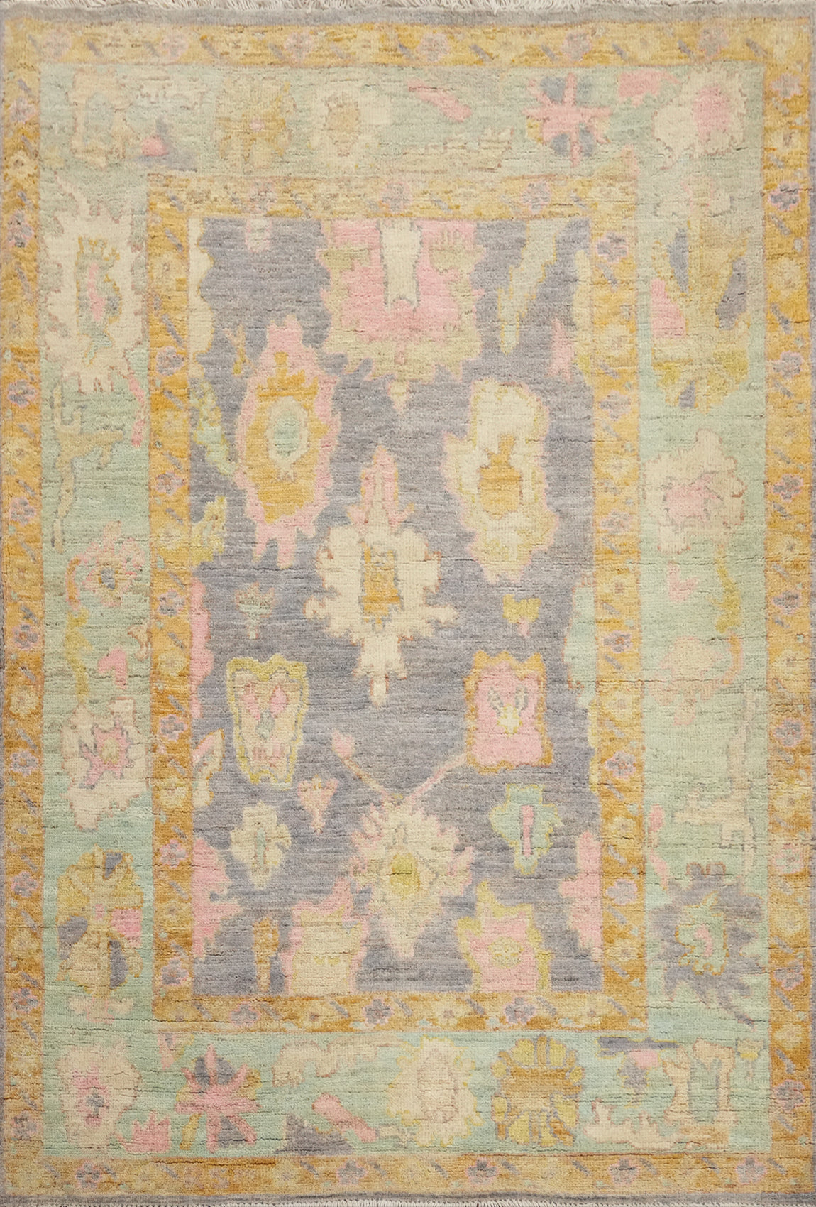 Vegetable Dye Oushak Turkish Foyer Rug 4x6