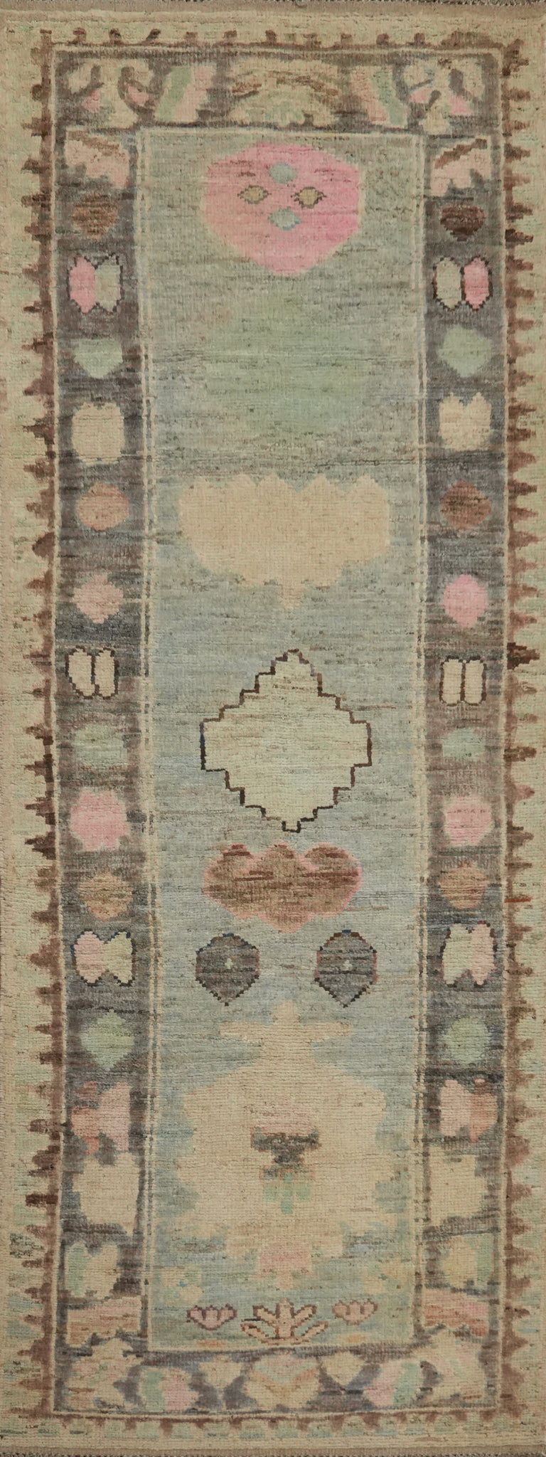 Vegetable Dye Oushak Turkish Runner Rug 3x10