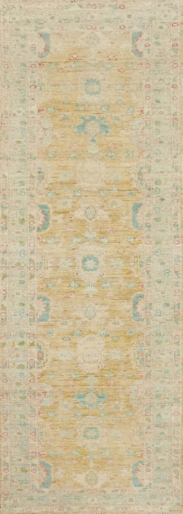 Vegetable Dye Oushak Turkish Runner Rug 3x10