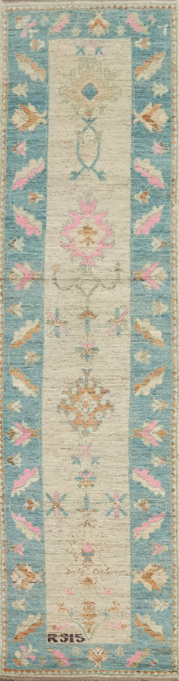 Vegetable Dye Oushak Turkish Runner Rug 3x16
