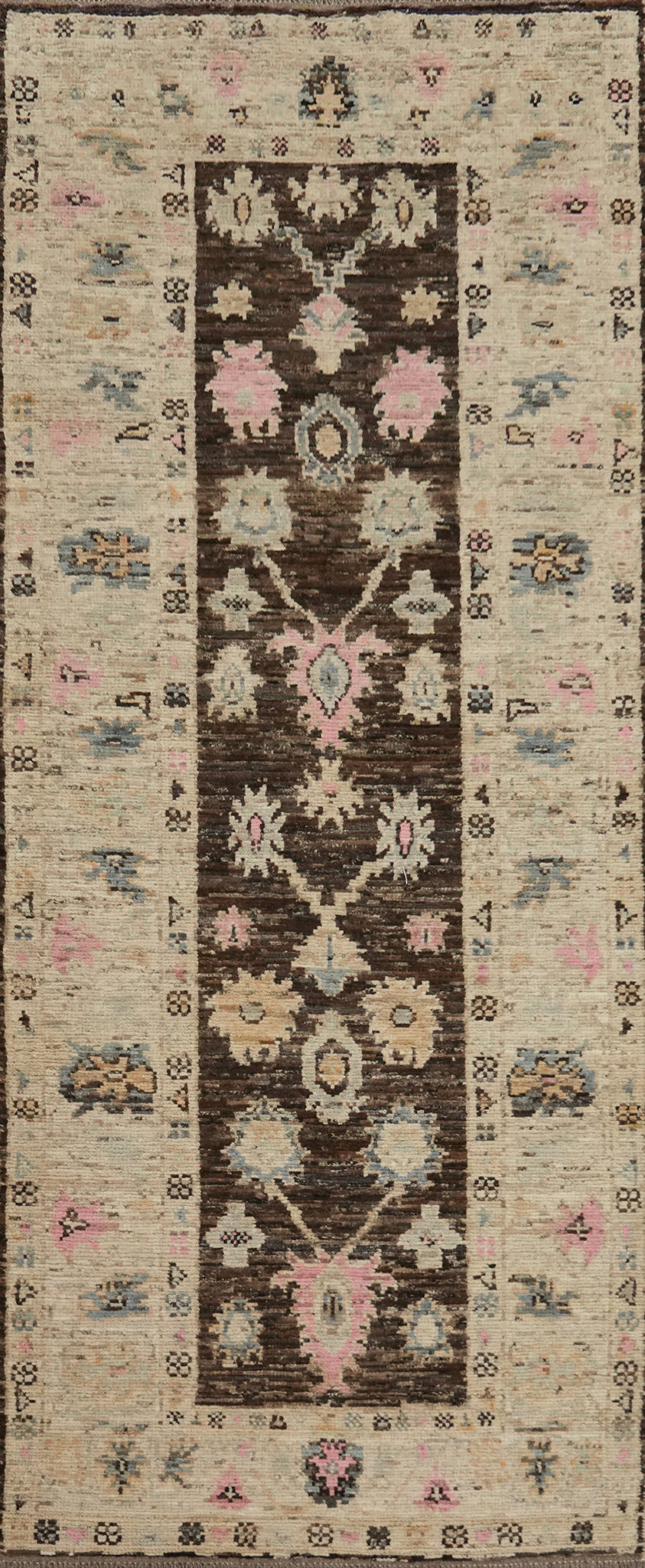 Dark Brown Oushak Vegetable Dye Runner Rug 3x9