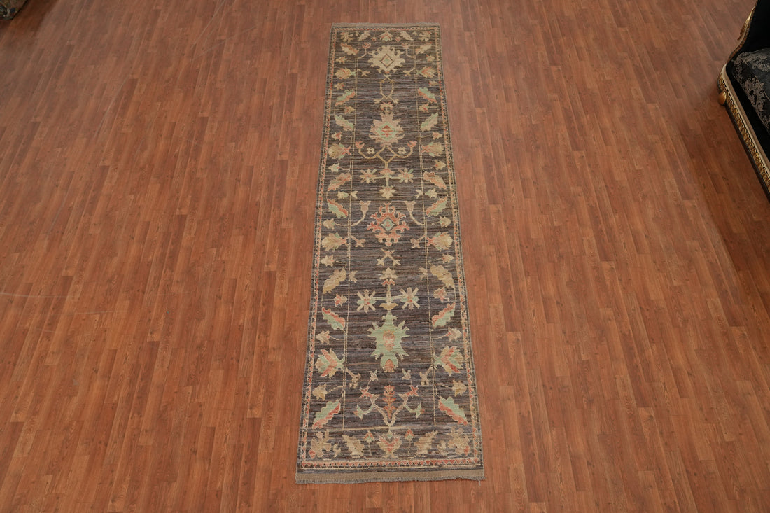 Vegetable Dye Oushak Turkish Runner Rug 3x13