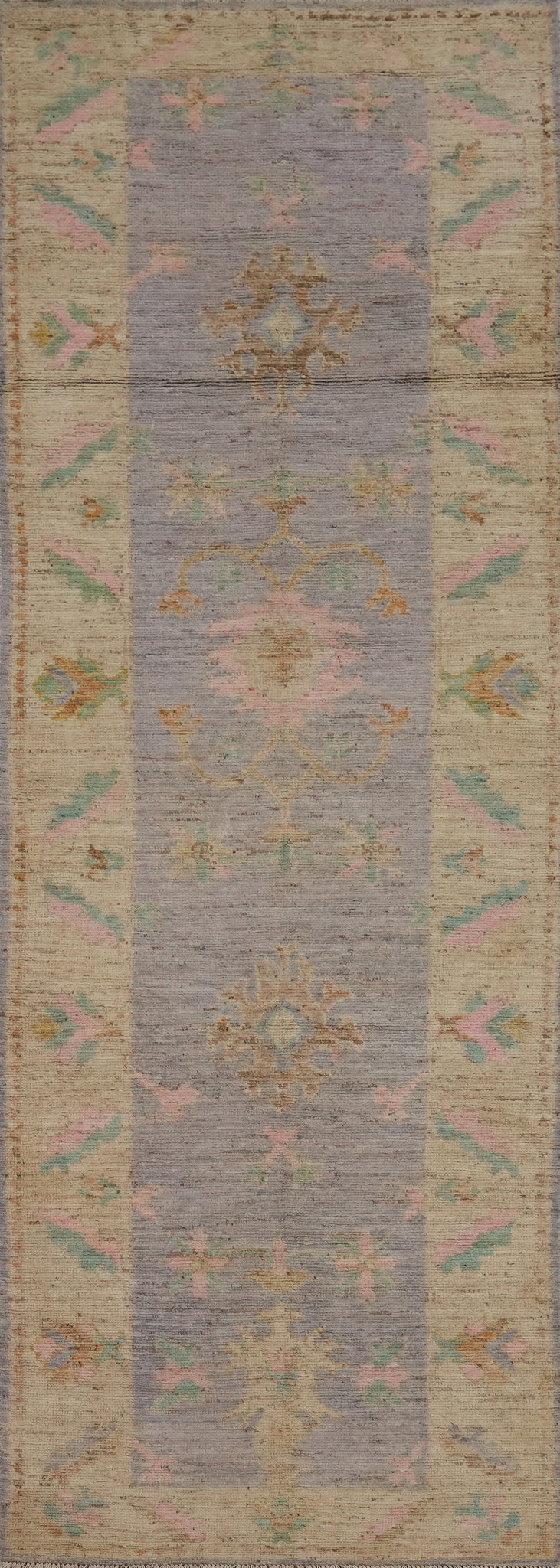Purple Lilac Oushak Vegetable Dye Runner Rug 3x13