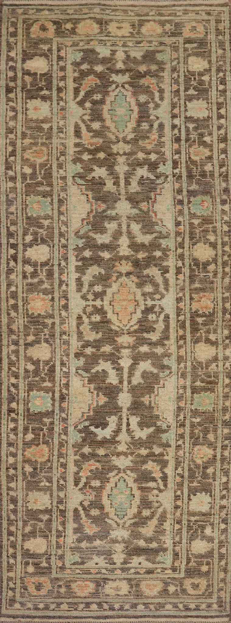 Vegetable Dye Brown Oushak Turkish Runner Rug 3x10