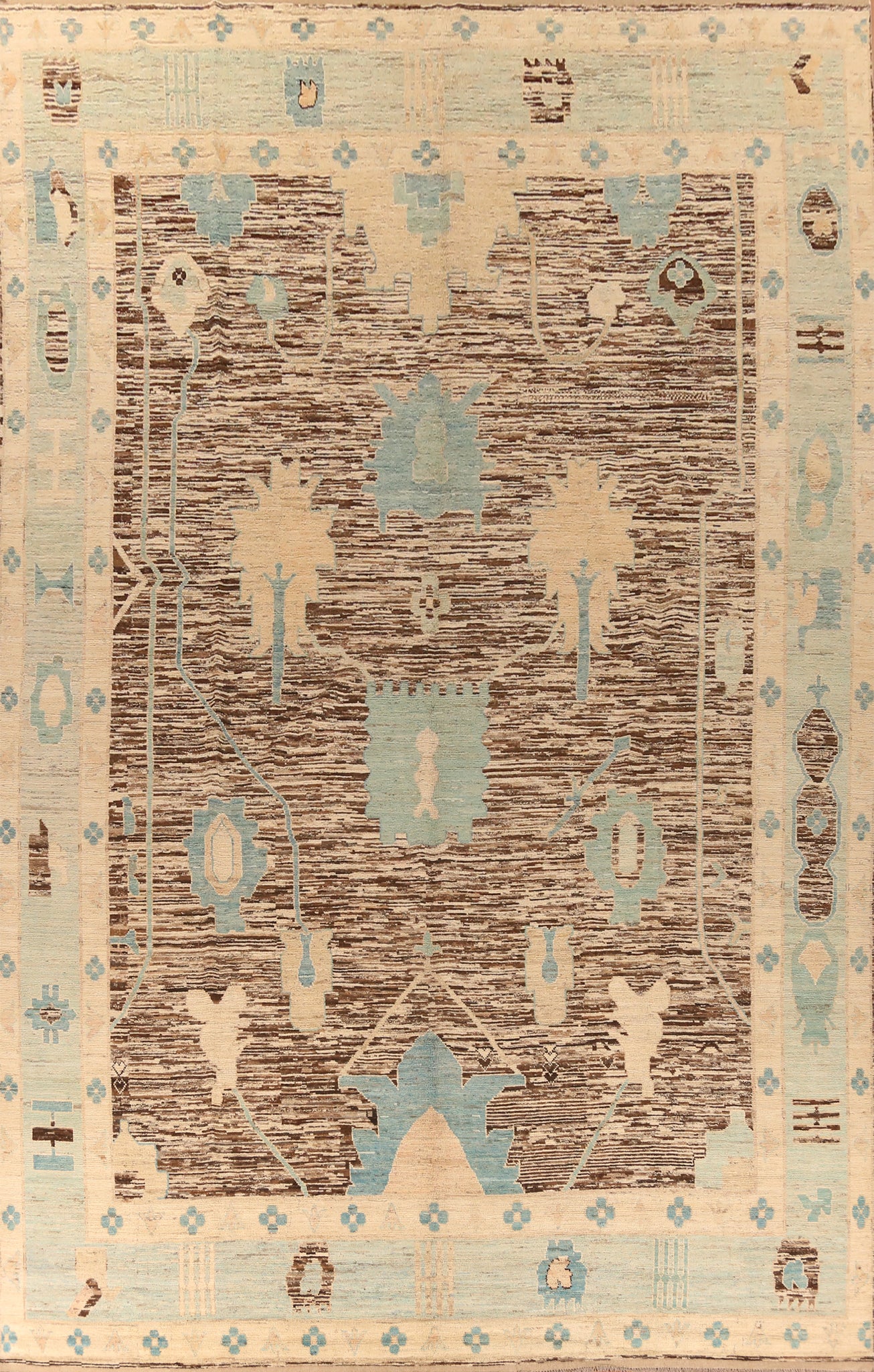 Vegetable Dye Brown Oushak Turkish Large Rug 13x20