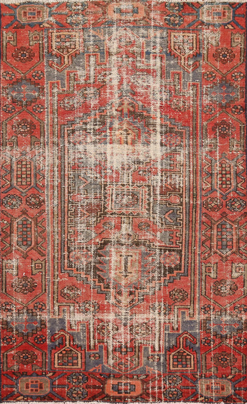 Distressed Wool Hamedan Persian Rug 4x7