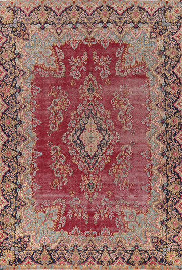 Floral Red Wool Kerman Persian Area Rug 9x13