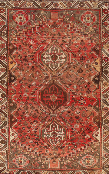 Tribal Wool Vintage Qashqai Persian Area Rug 5x8