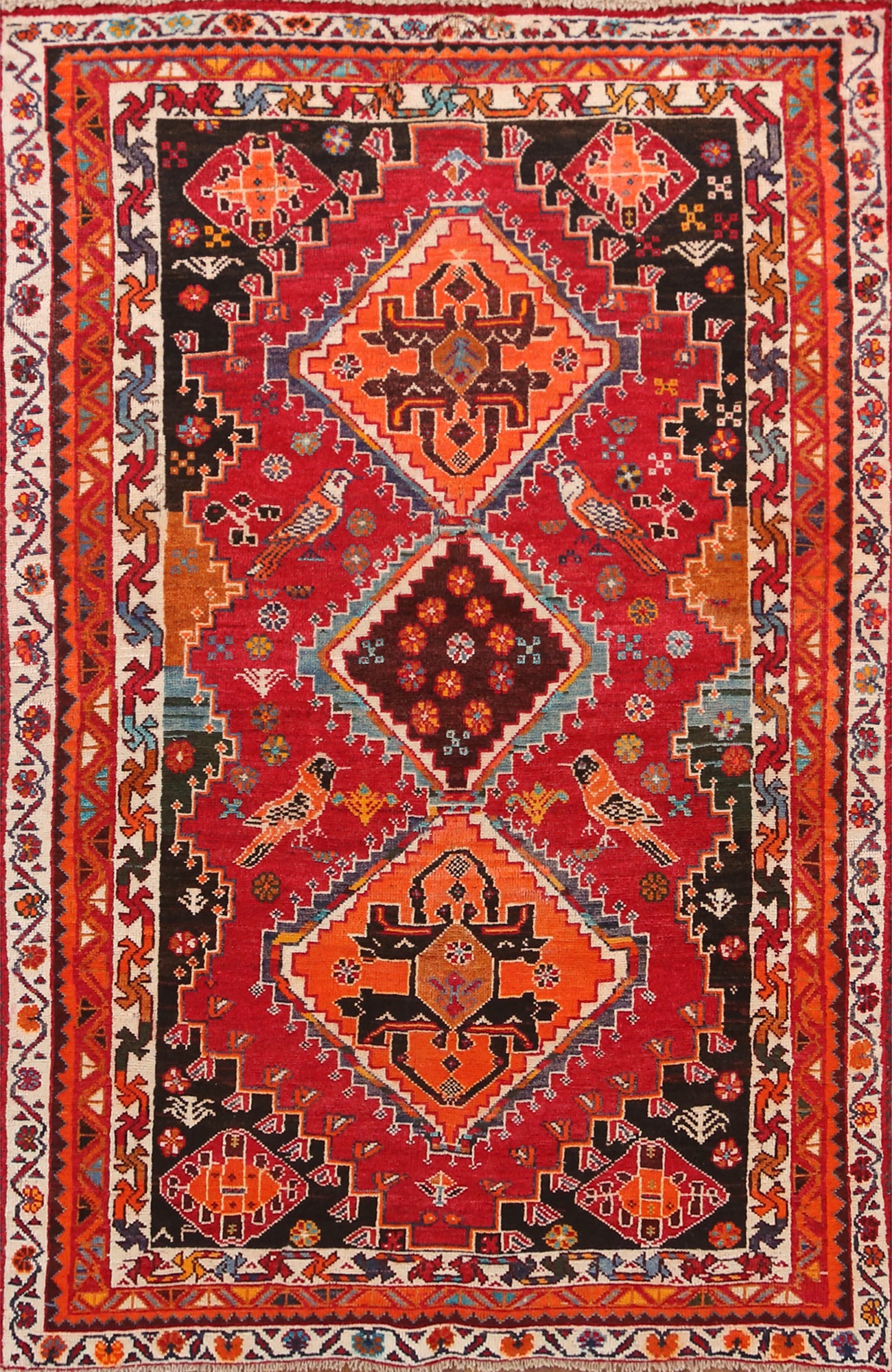Animals Tribal Wool Shiraz Persian Rug 5x7